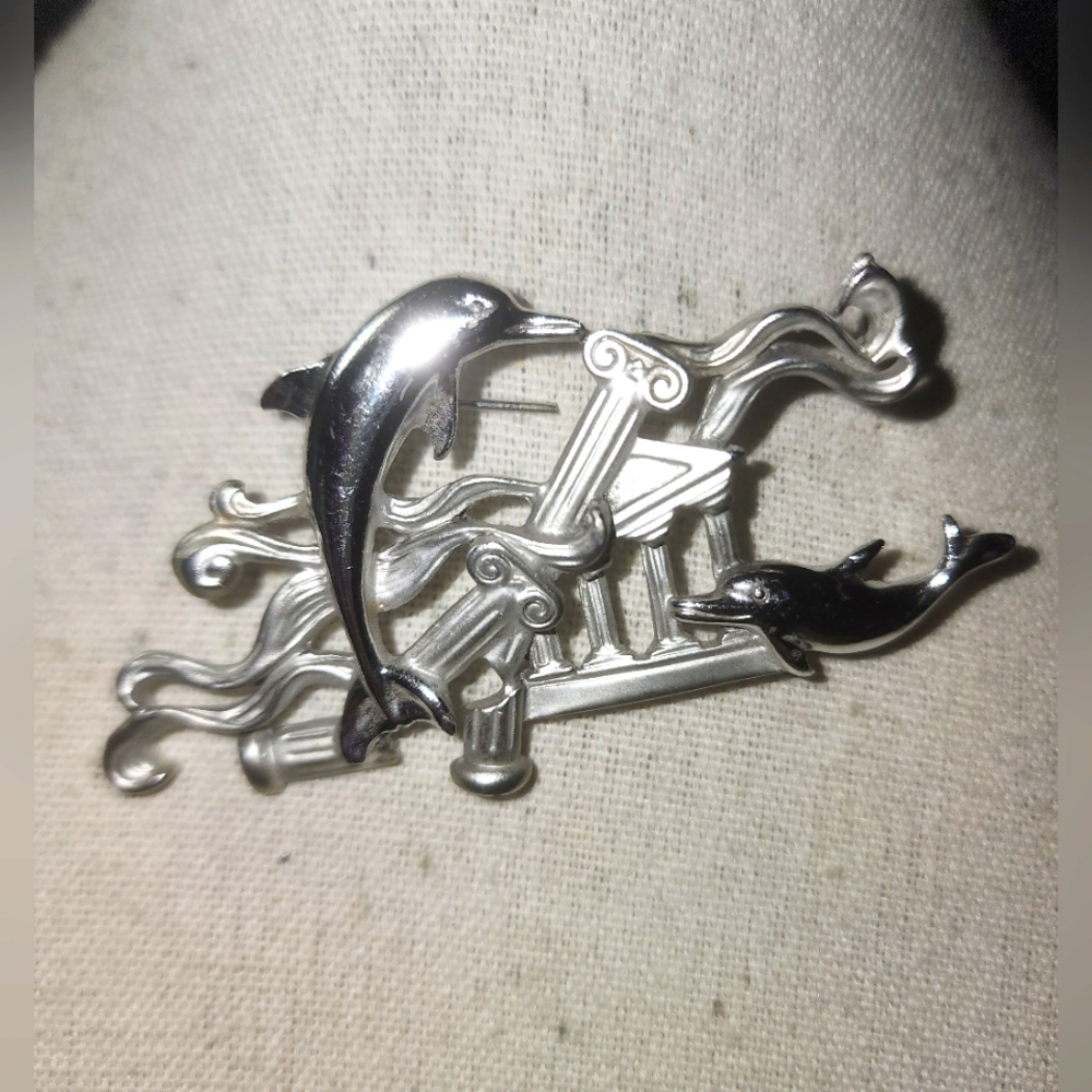 AJC 1980s  Atlantis Silver Dolphin Brooch